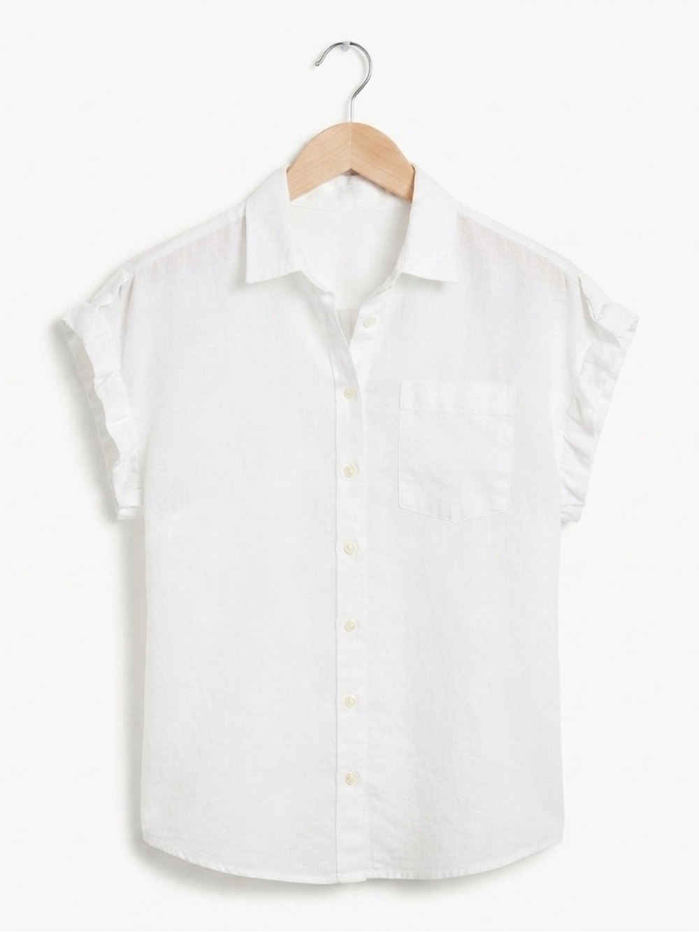 Lord & Taylor Women’s Linen Shirt Cap Sleeve Button Down Small White